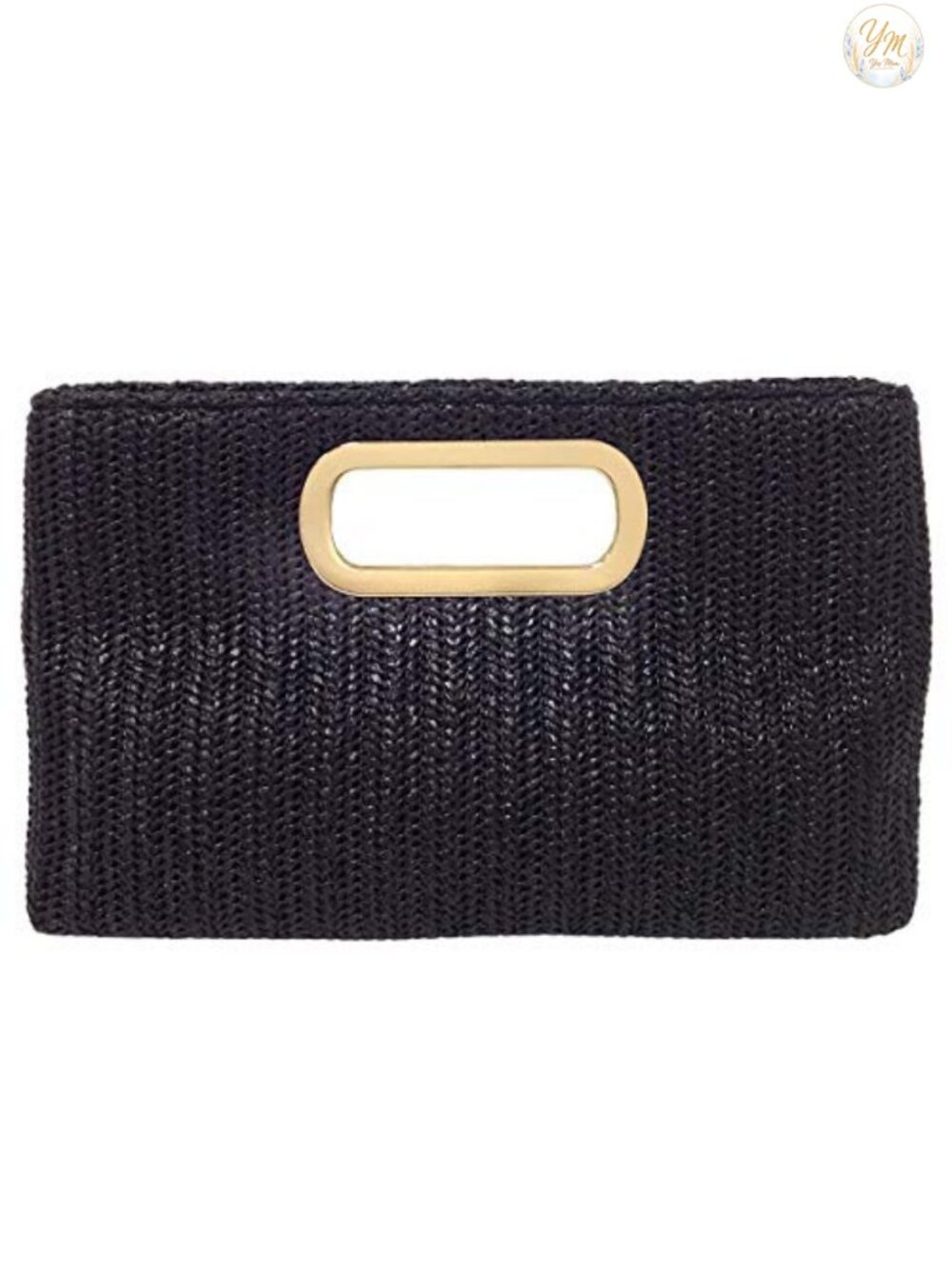 Woven Raffia Straw Top Handle Clutch with Gold-Tone Chain Strap